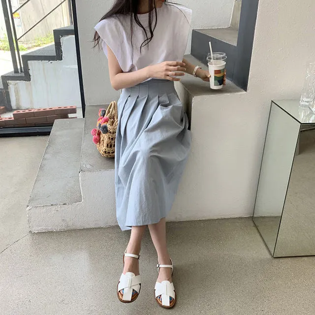 Minimalist Top with Pleated Midi Skirt Set