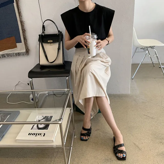 Minimalist Top with Pleated Midi Skirt Set