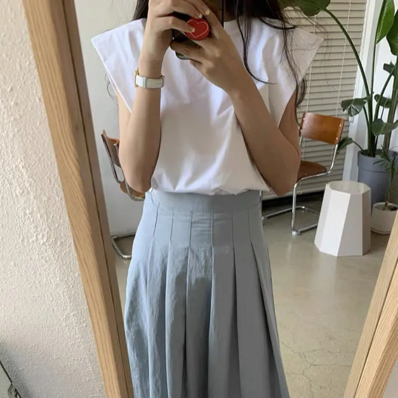 Minimalist Top with Pleated Midi Skirt Set
