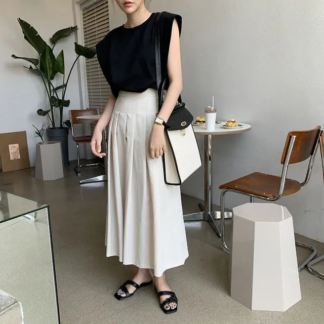 Minimalist Top with Pleated Midi Skirt Set