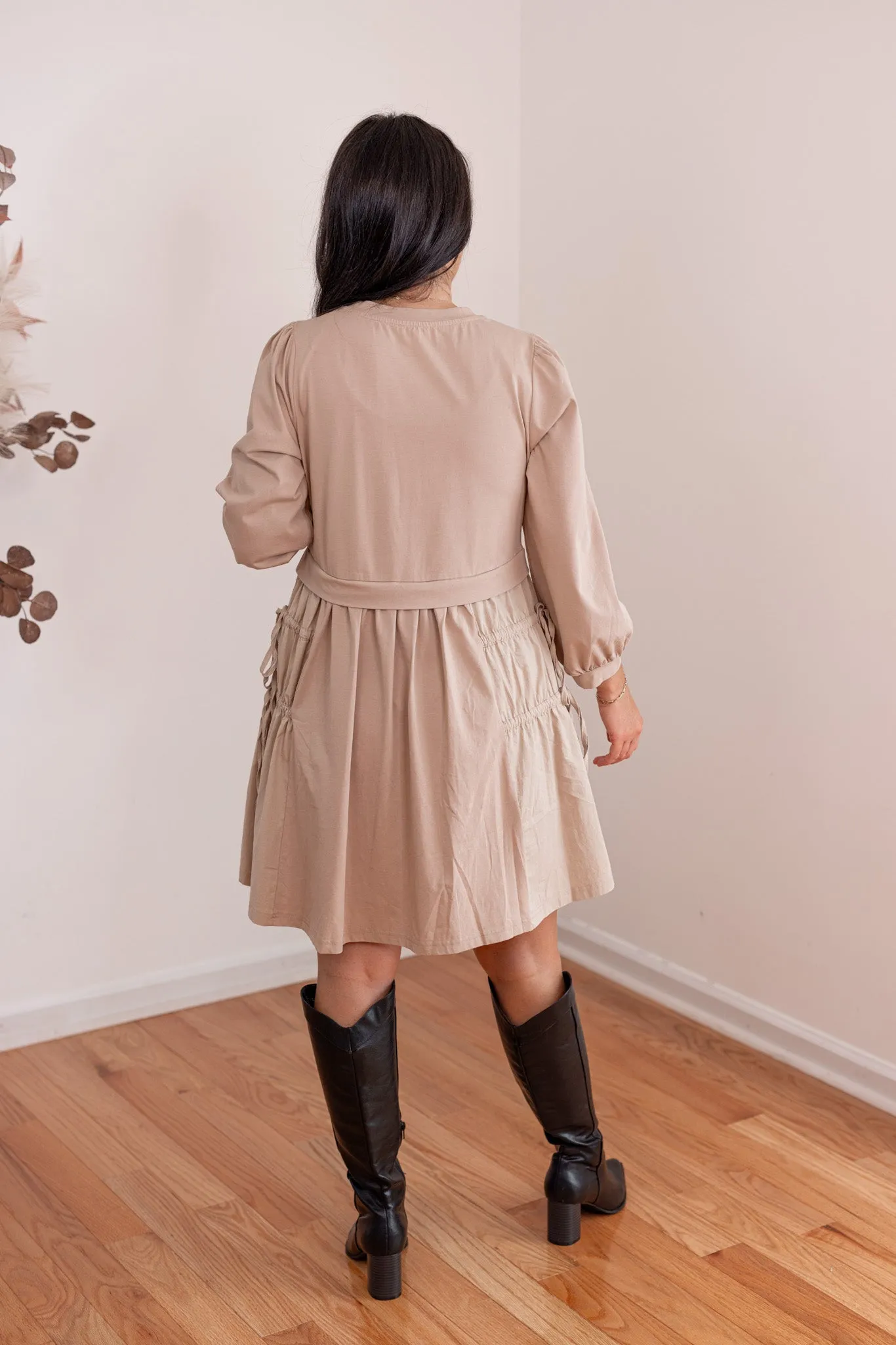 Monochromatic Perfection Taupe Cinch Dress