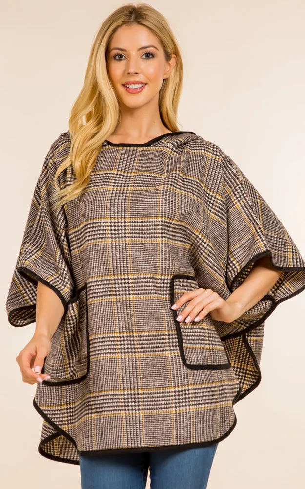 PA4225 Glen Check Poncho w/Pocket & Hood