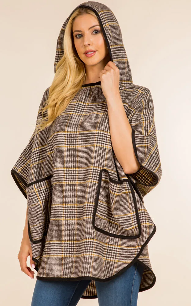 PA4225 Glen Check Poncho w/Pocket & Hood