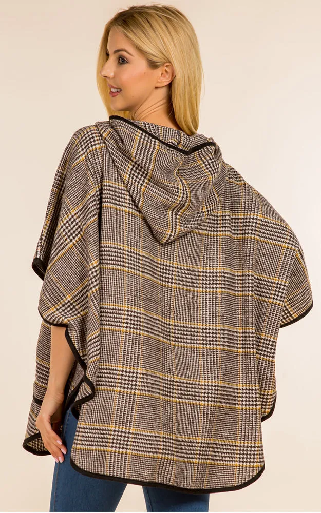 PA4225 Glen Check Poncho w/Pocket & Hood