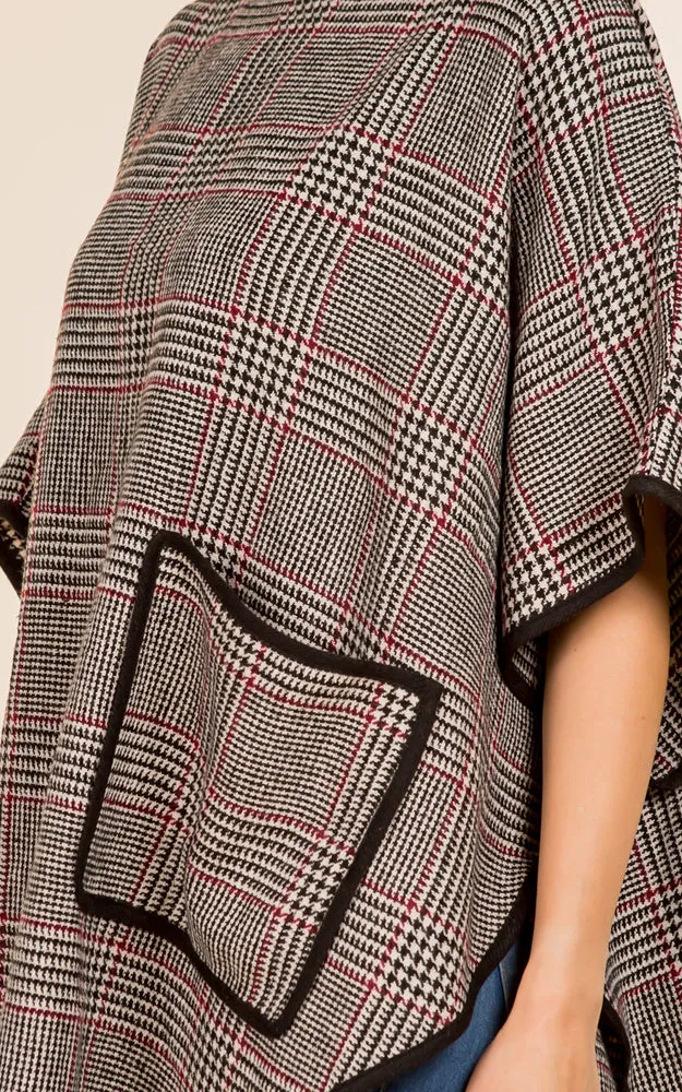 PA4225 Glen Check Poncho w/Pocket & Hood