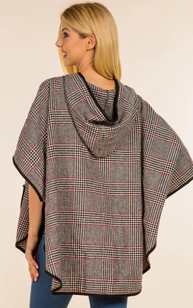 PA4225 Glen Check Poncho w/Pocket & Hood