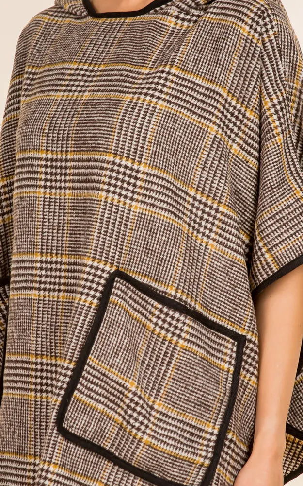 PA4225 Glen Check Poncho w/Pocket & Hood