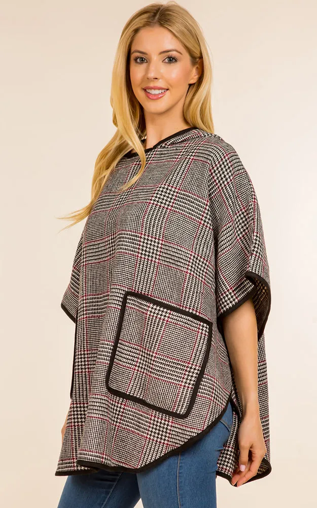 PA4225 Glen Check Poncho w/Pocket & Hood
