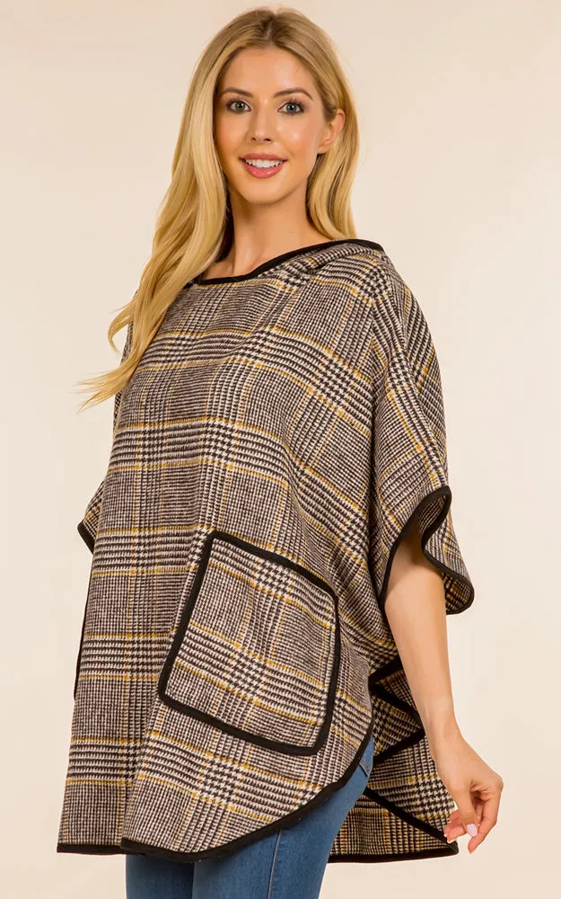 PA4225 Glen Check Poncho w/Pocket & Hood