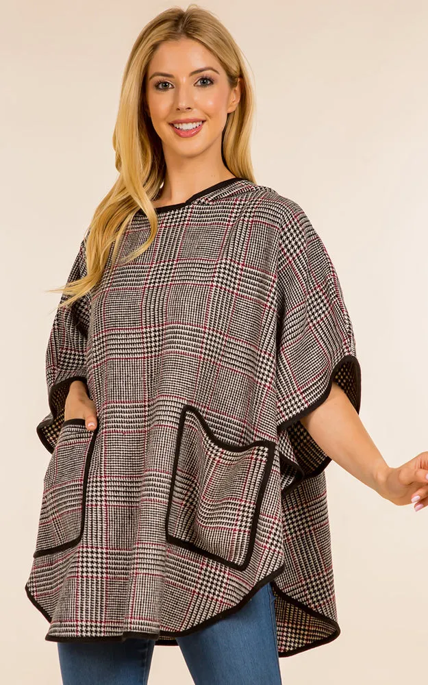 PA4225 Glen Check Poncho w/Pocket & Hood