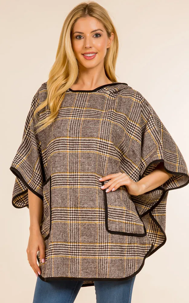 PA4225 Glen Check Poncho w/Pocket & Hood