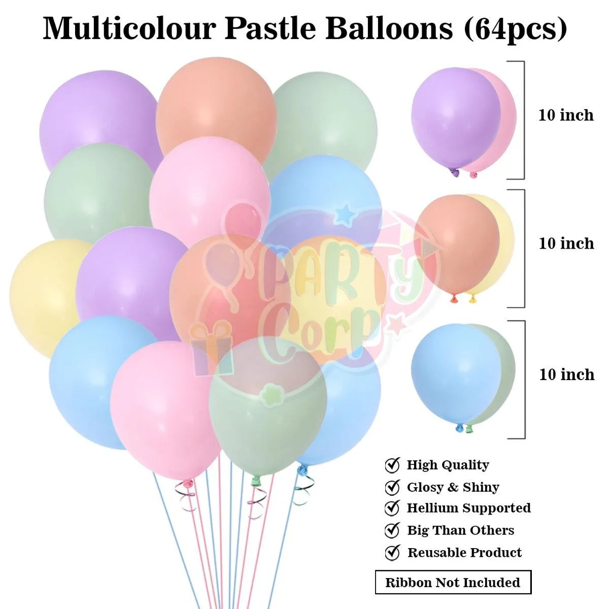 PartyCorp Happy Birthday Decoration Kit Combo 70 Pcs - Pink, Green, Blue, Yellow, Purple & Orange Pastel Balloons, Happy Birthday Bannner, Elephant Pennant Banner, Pink Curtain