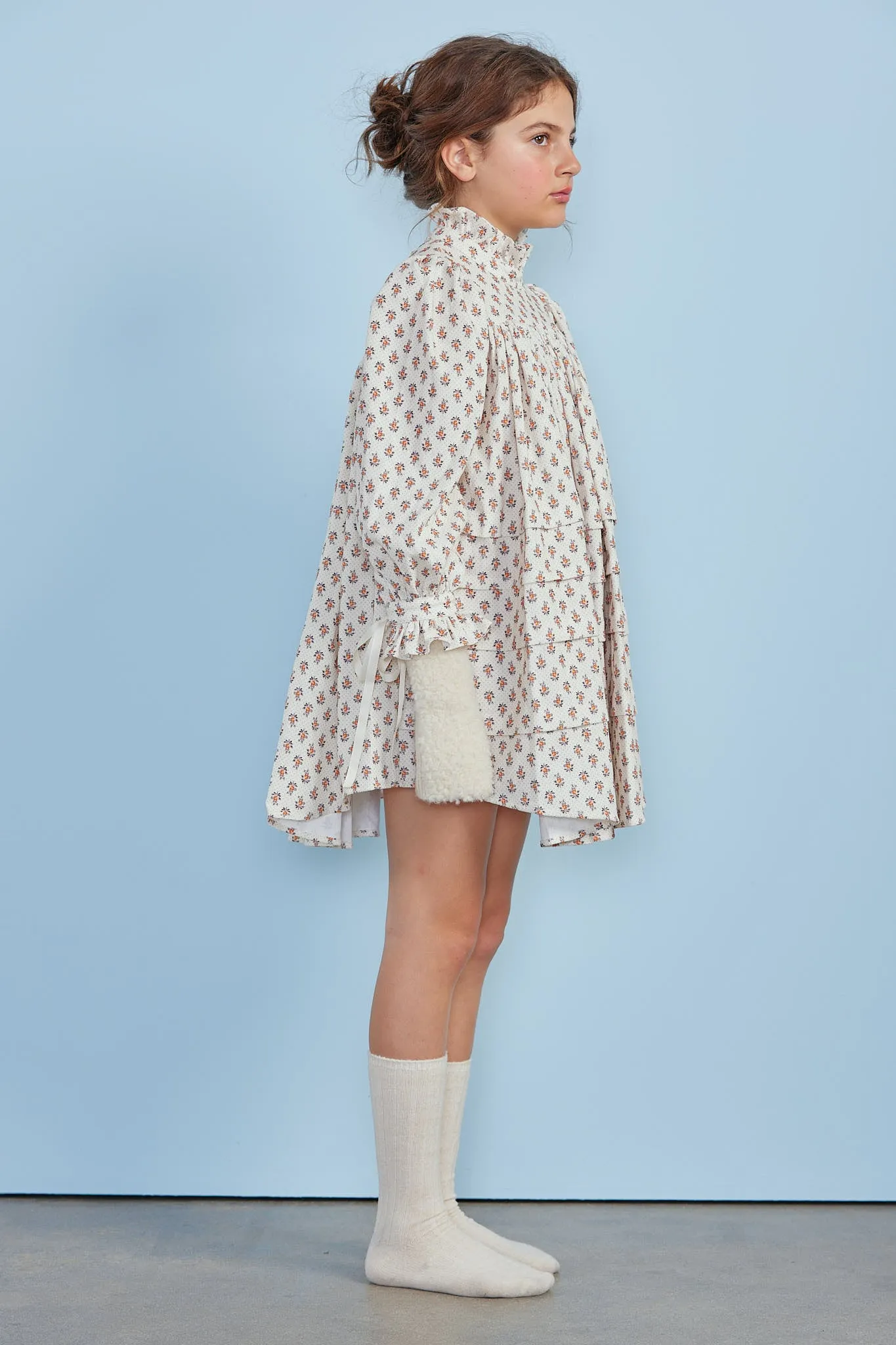 PETITE AMALIE TOFFEE FLOWER PRINT TIERED BABYDOLL DRESS