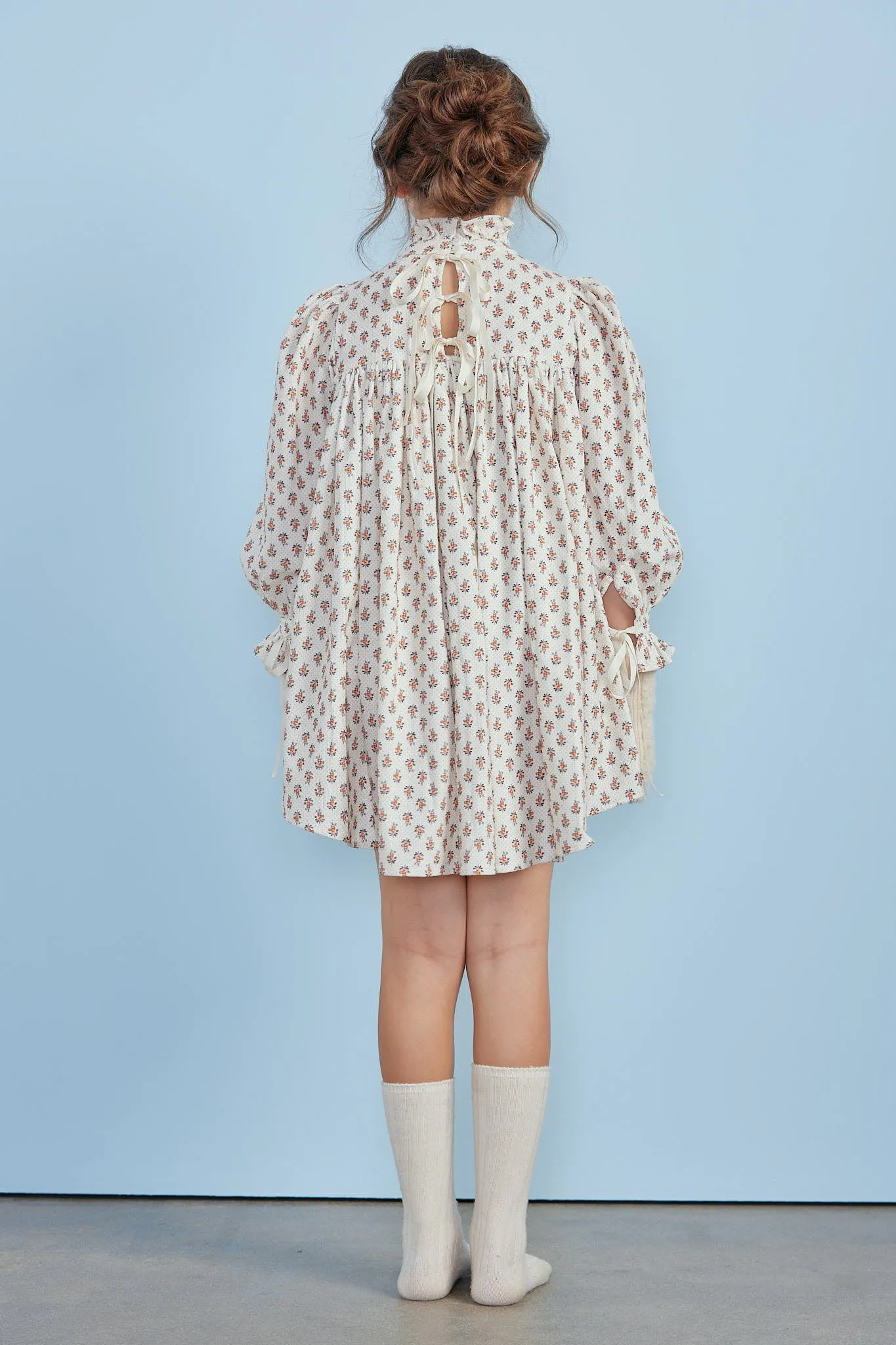 PETITE AMALIE TOFFEE FLOWER PRINT TIERED BABYDOLL DRESS
