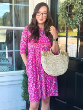 Pink Ditsy Floral Knee Length Dress