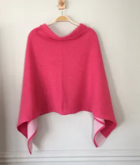 Poncho soft merino lambswool pink with blush pink border