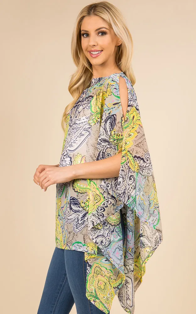 PP3117 Multi Pattern Poncho Cover Up