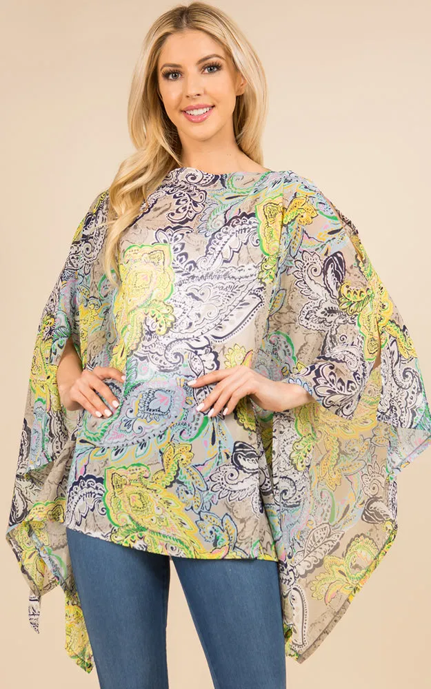 PP3117 Multi Pattern Poncho Cover Up