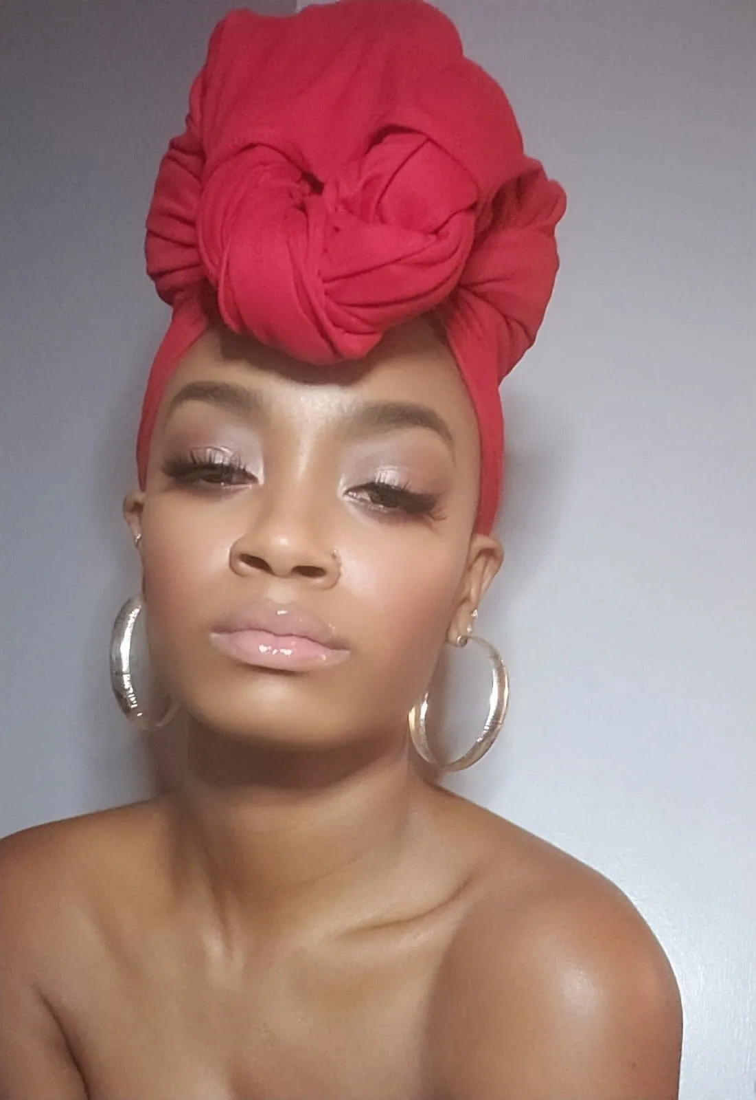 Red Jersey Knit Stretched Fabric Headwrap and Mask