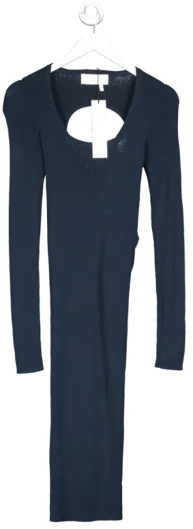 Remain Birger Christensen Midnight Blue Serena Ruched Ribbed-knit Midi Dress Bnwt UK 10