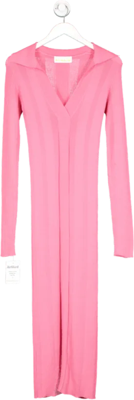 Remain Birger Christensen Pink Sheer Knit Collard Maxi Dress UK 8