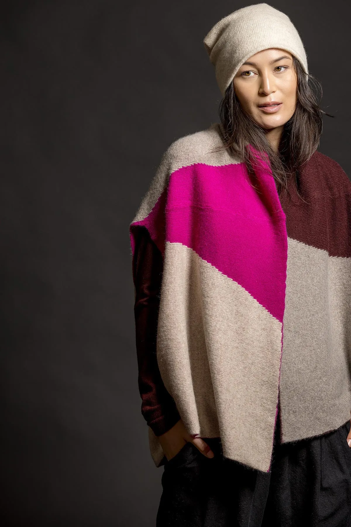 Reversible Color Block Vest - Magenta/Oatmeal