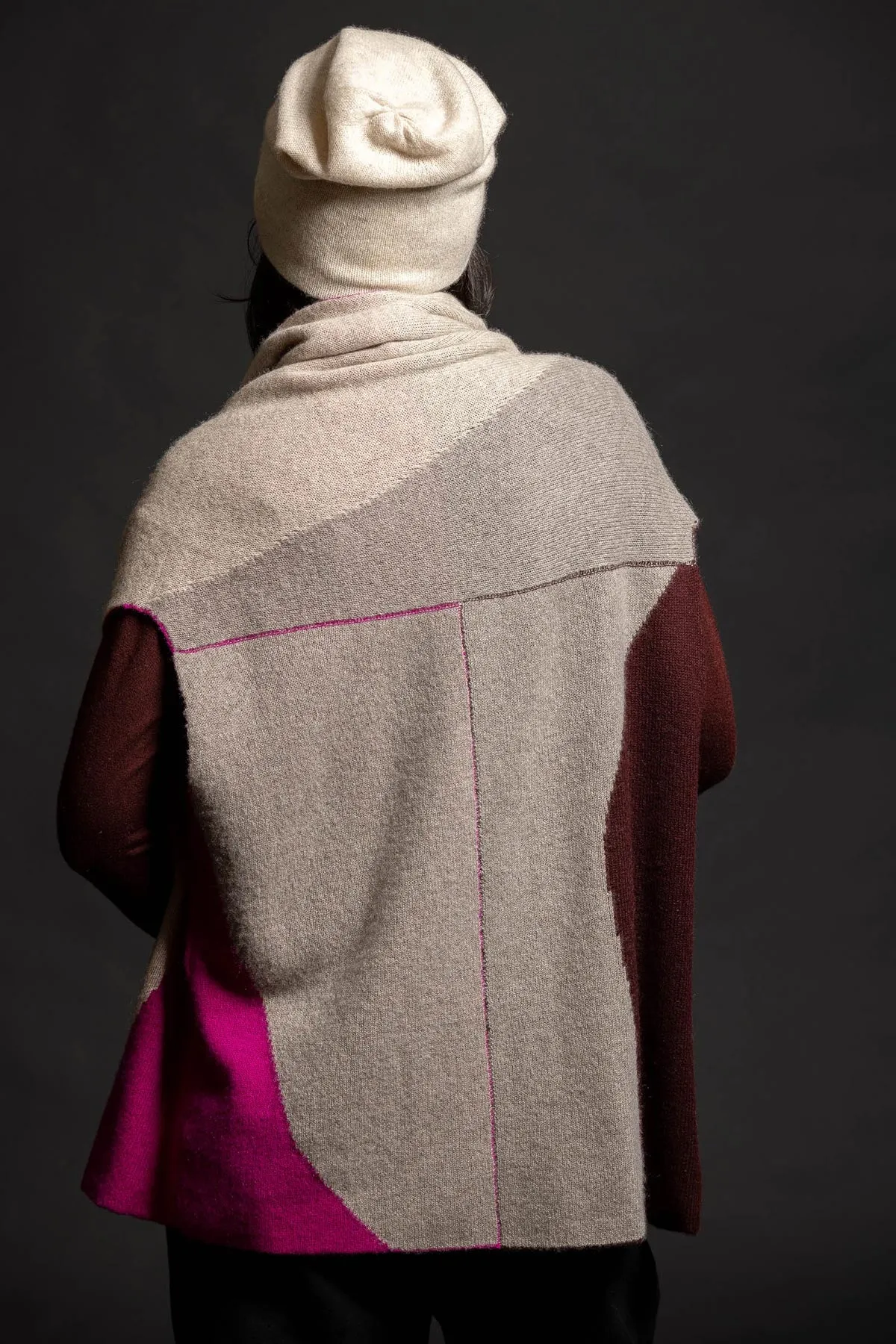 Reversible Color Block Vest - Magenta/Oatmeal