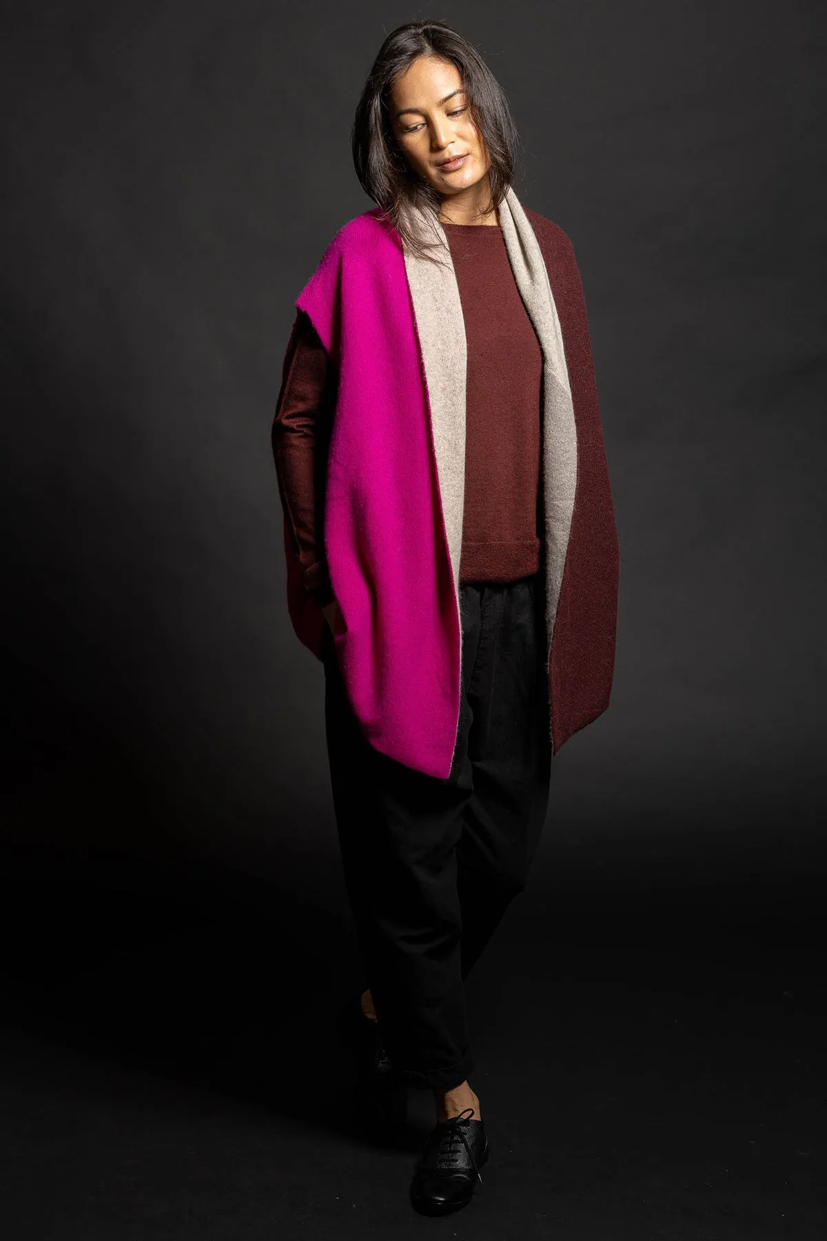 Reversible Color Block Vest - Magenta/Oatmeal