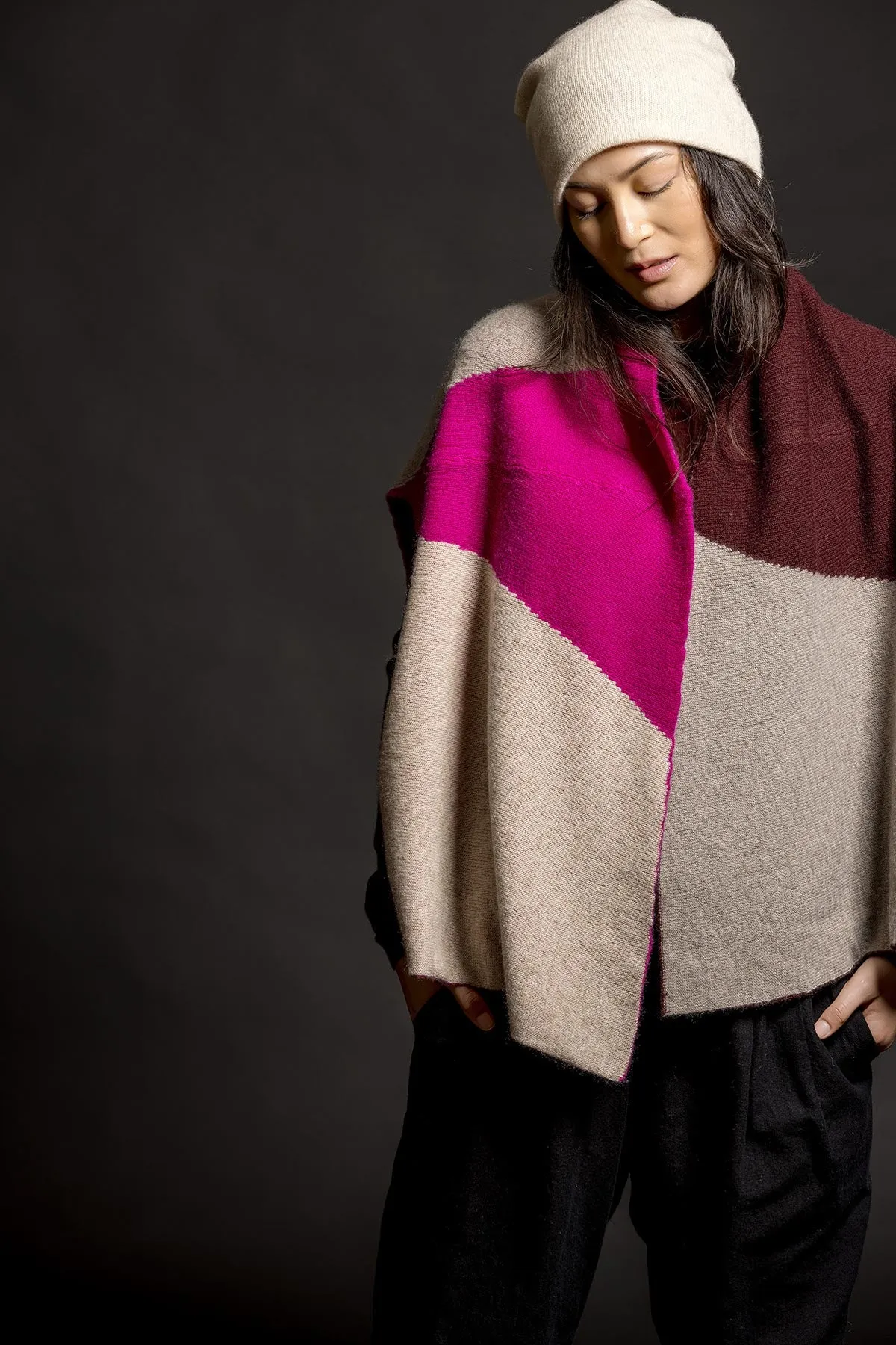 Reversible Color Block Vest - Magenta/Oatmeal