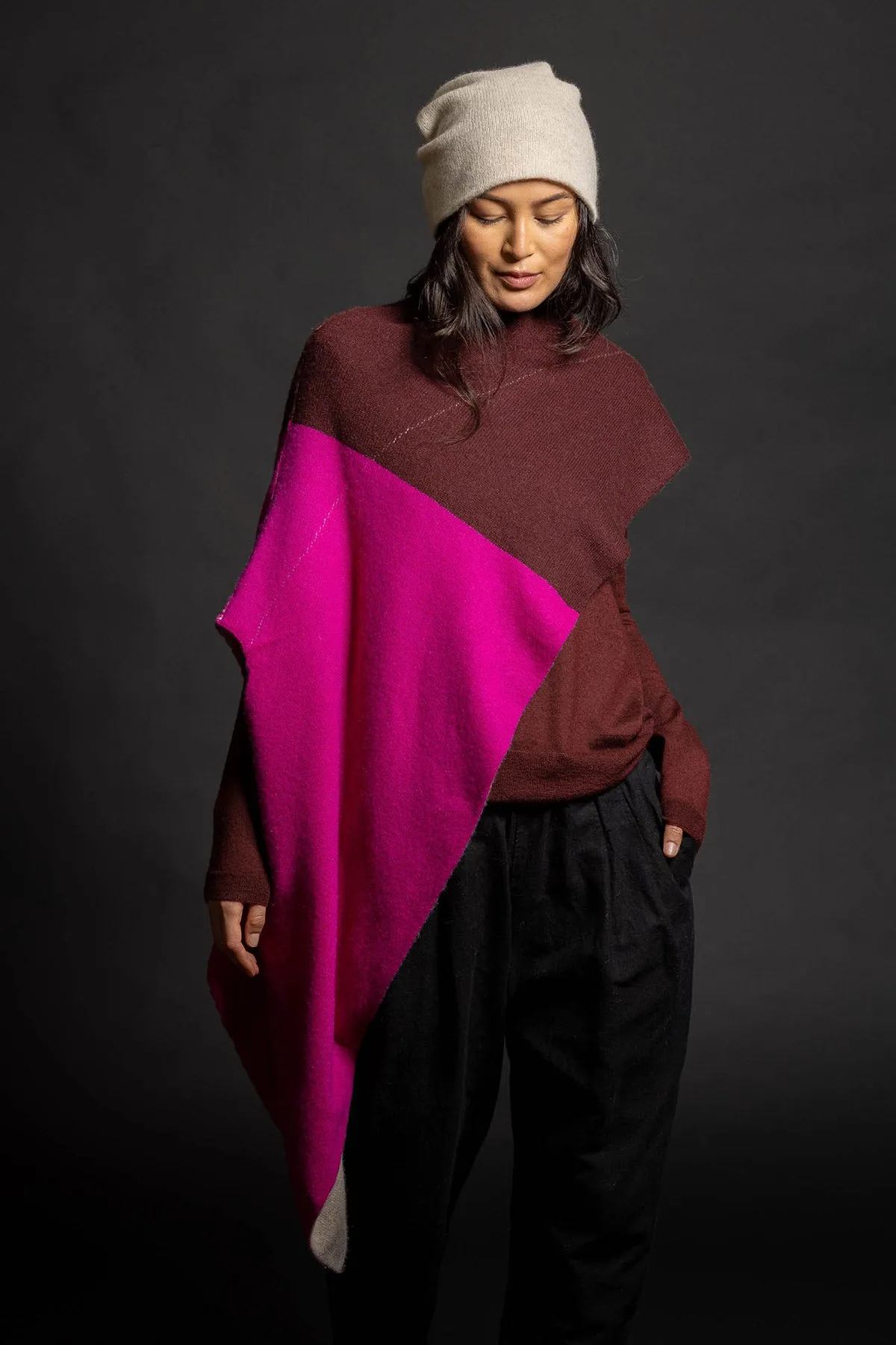 Reversible Color Block Vest - Magenta/Oatmeal
