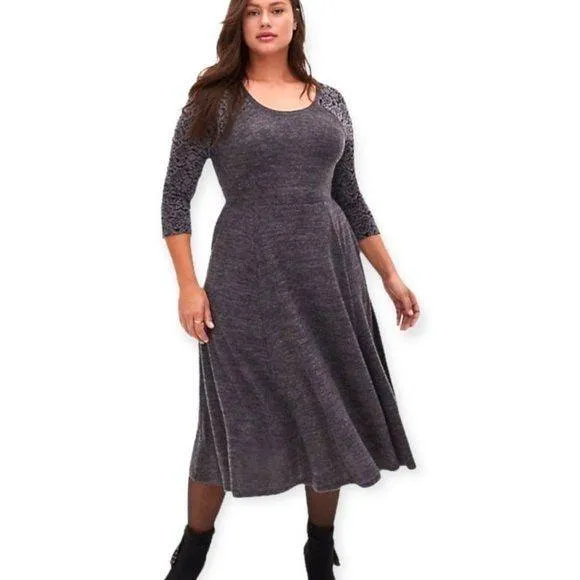 Round Neck Floral Lace Midi Dress