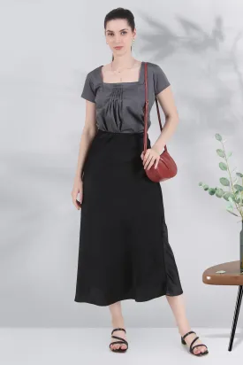 Satin Midi Skirt, Black