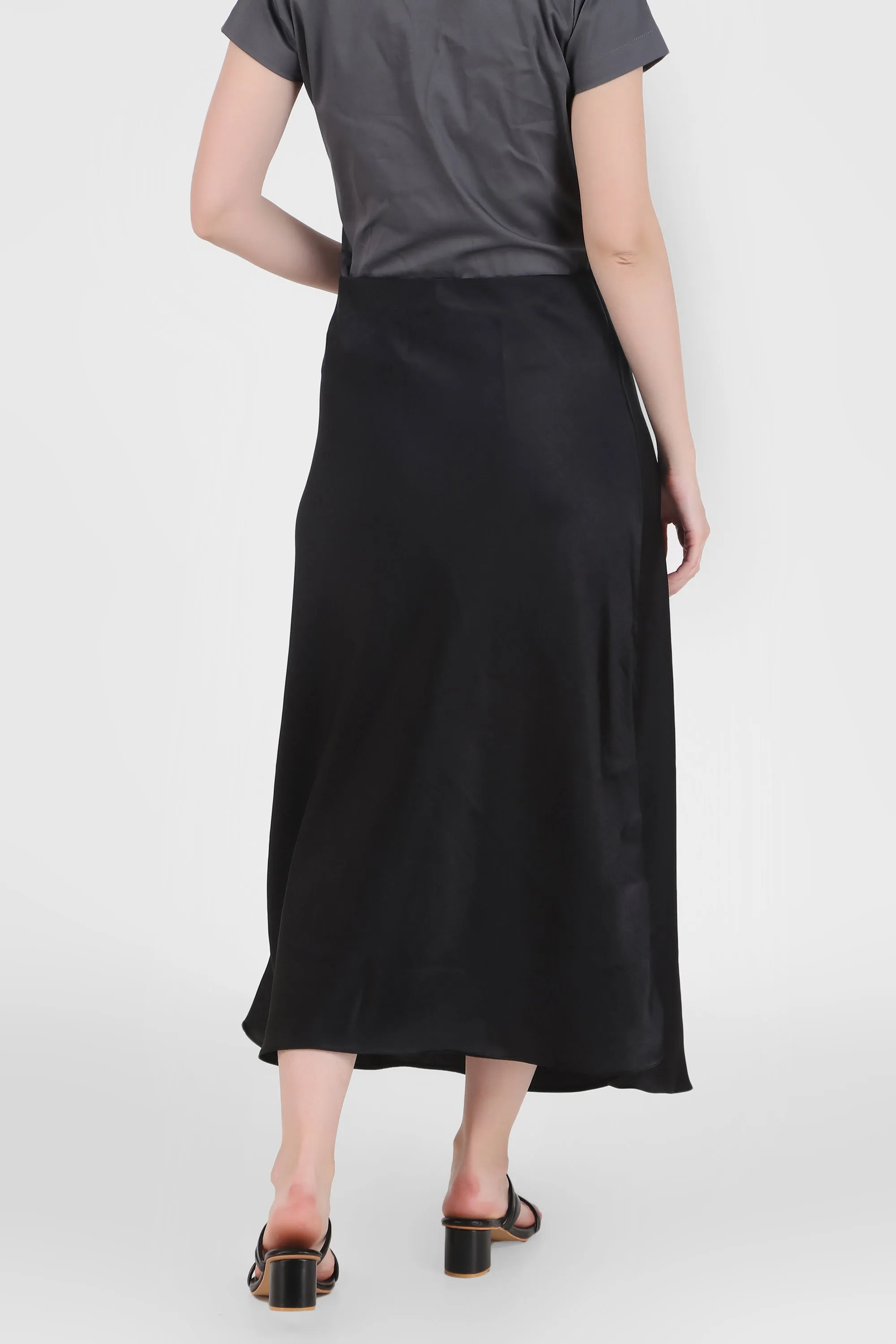 Satin Midi Skirt, Black