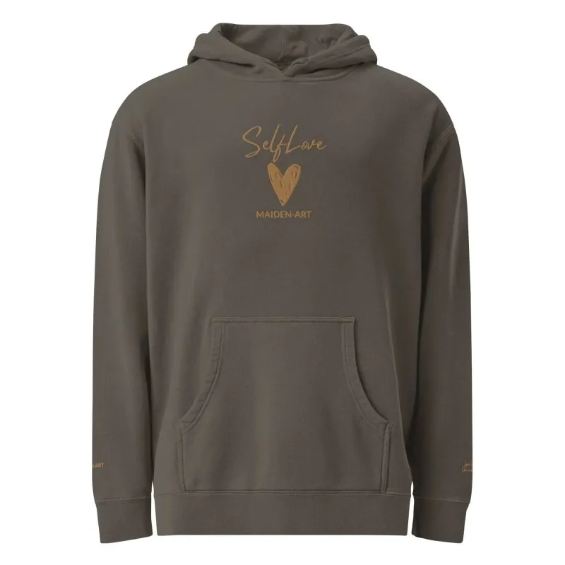 Self Love Unisex pigment-dyed hoodie with Old Gold Embroidery | fashion hoodie