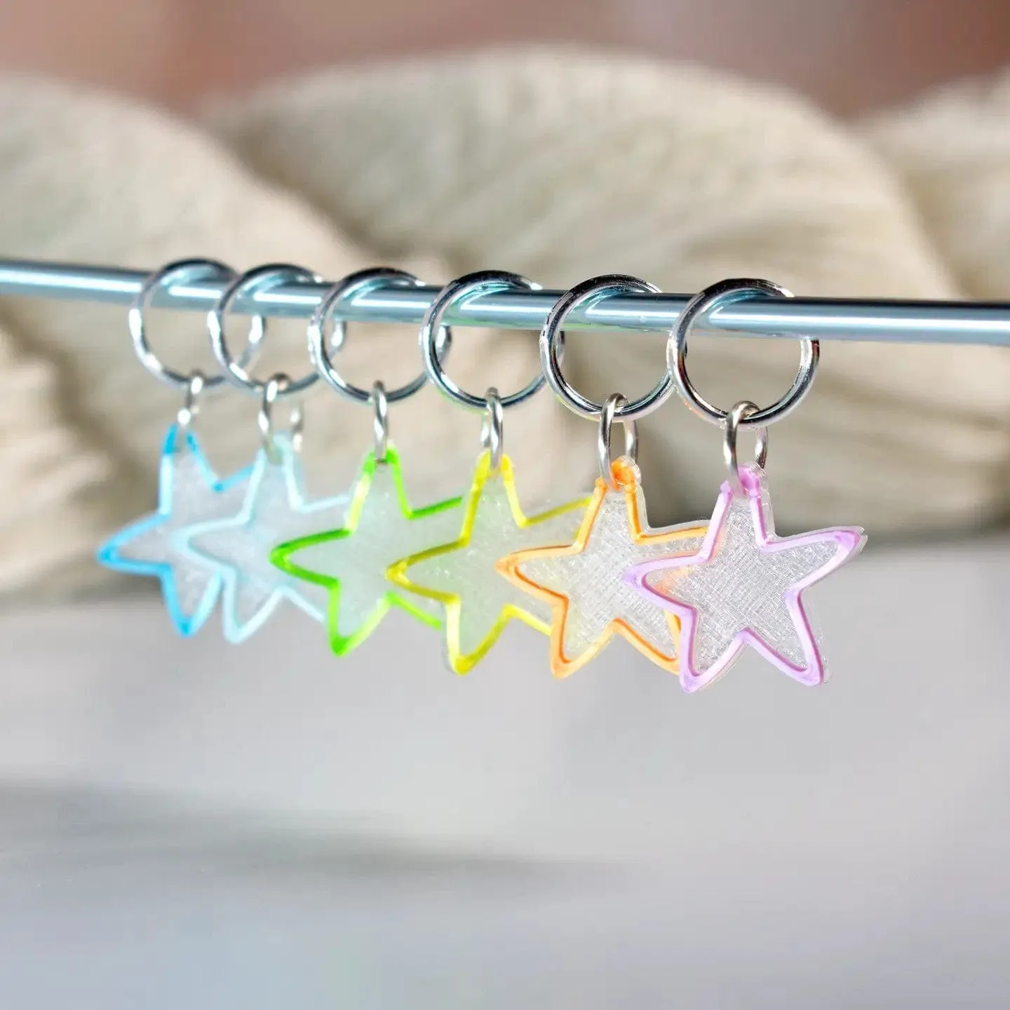 Shimmering Stars Stitch Markers – Pastel Outline