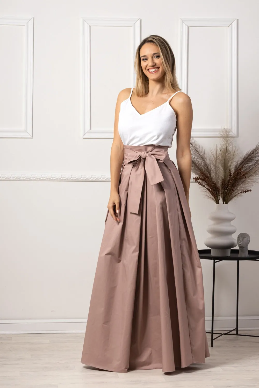 Slate Blue High Waist Pleated Maxi Skirt