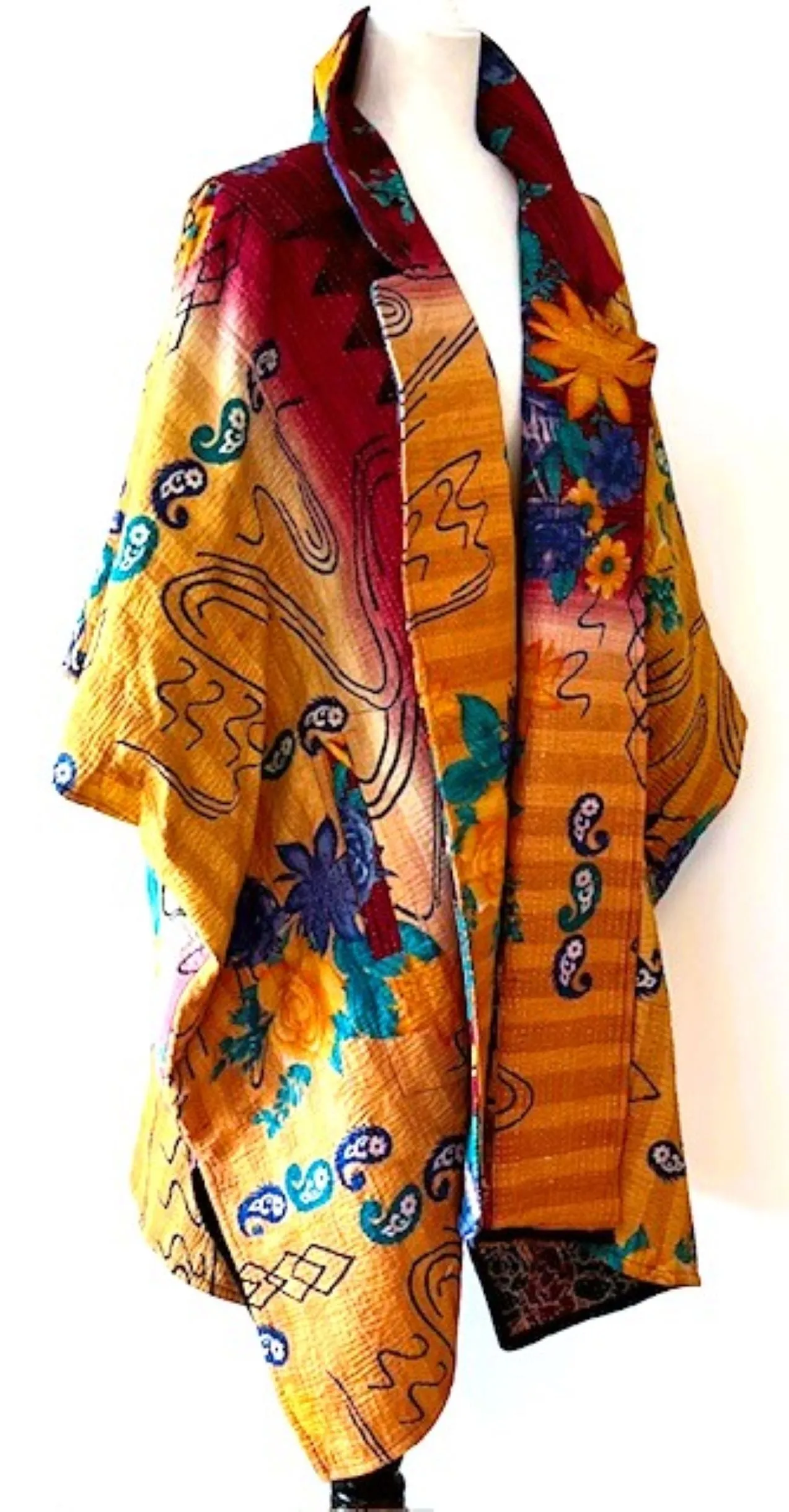 Specialty Collection: Fully Reversible Colorful Kantha Jacket. Exceptional and Dramatic