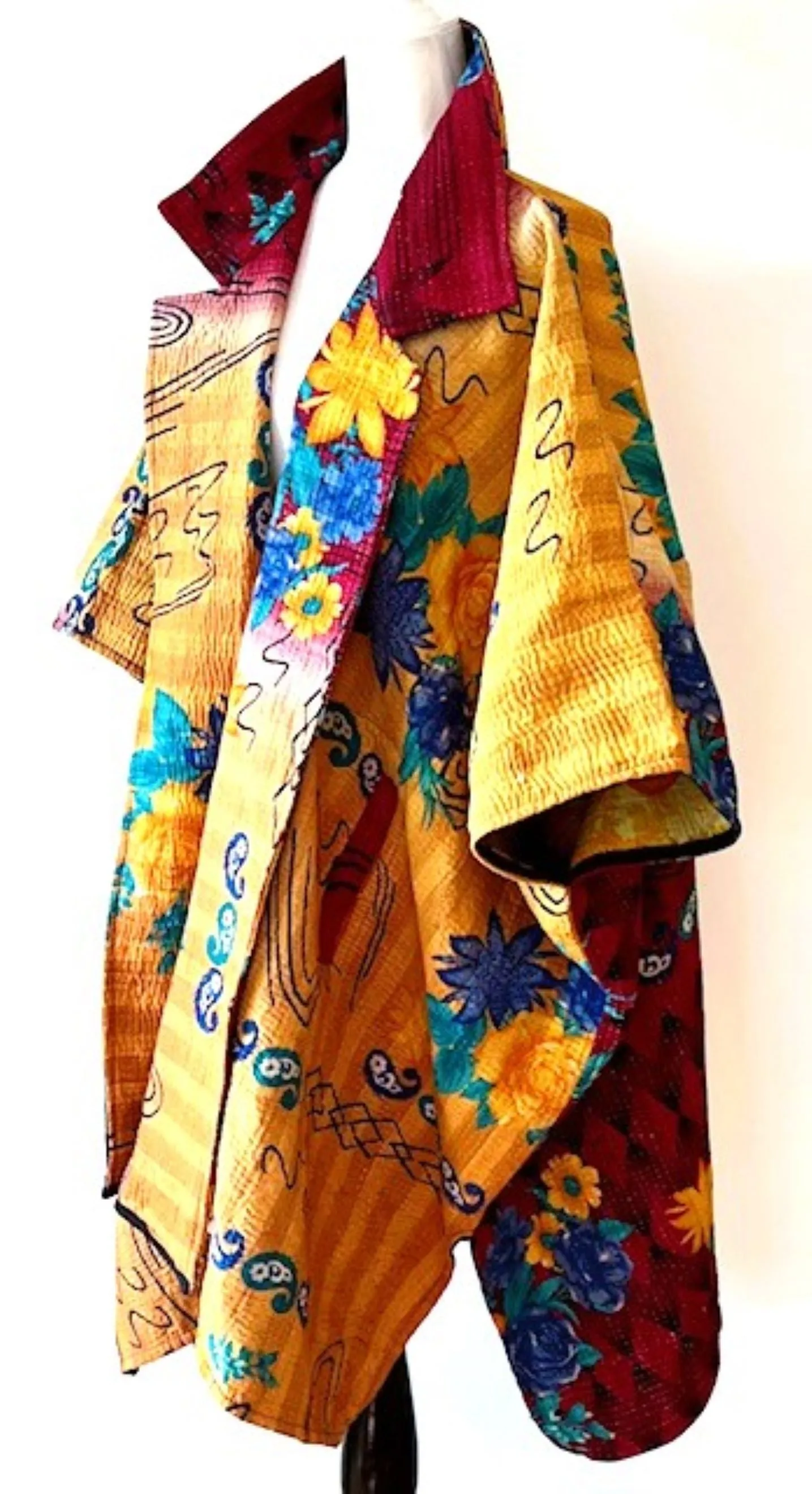 Specialty Collection: Fully Reversible Colorful Kantha Jacket. Exceptional and Dramatic