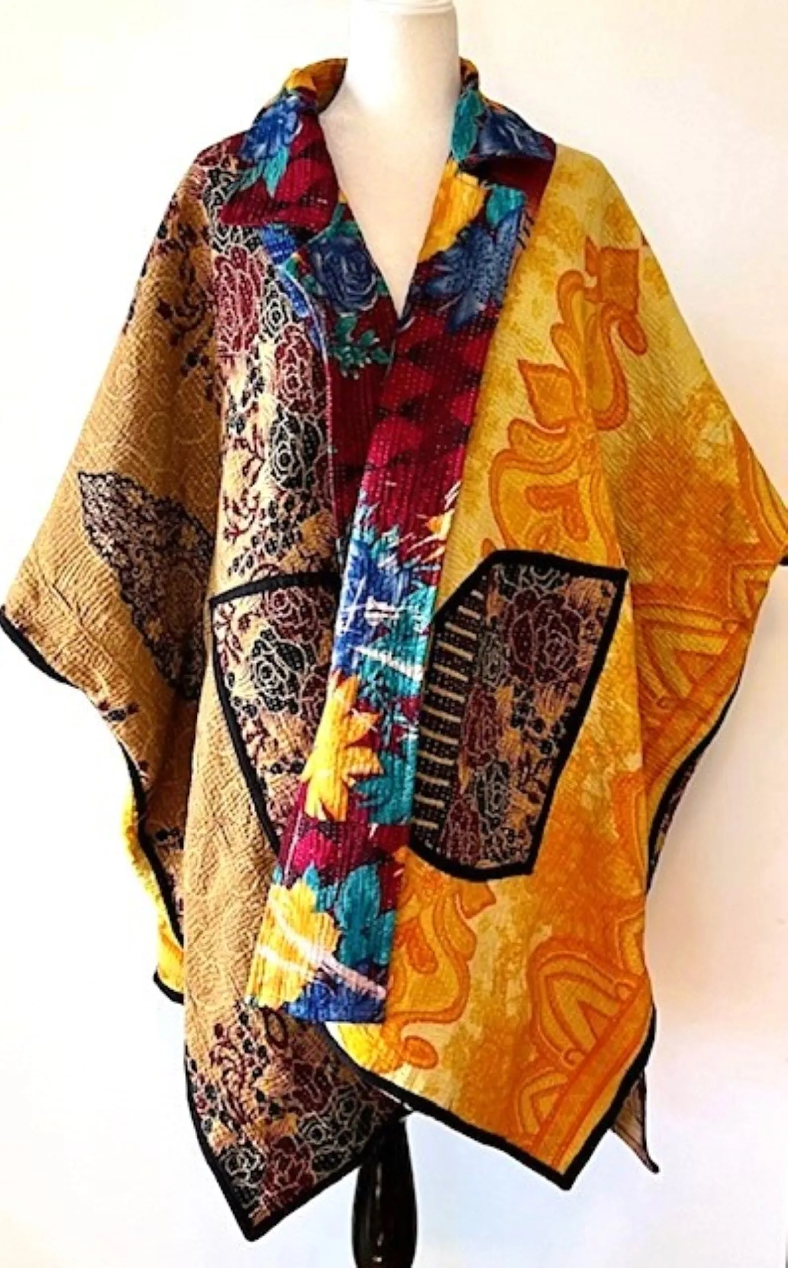 Specialty Collection: Fully Reversible Colorful Kantha Jacket. Exceptional and Dramatic