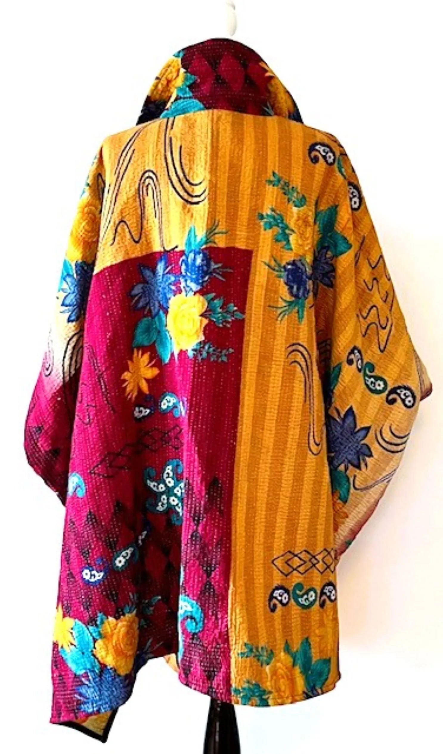 Specialty Collection: Fully Reversible Colorful Kantha Jacket. Exceptional and Dramatic