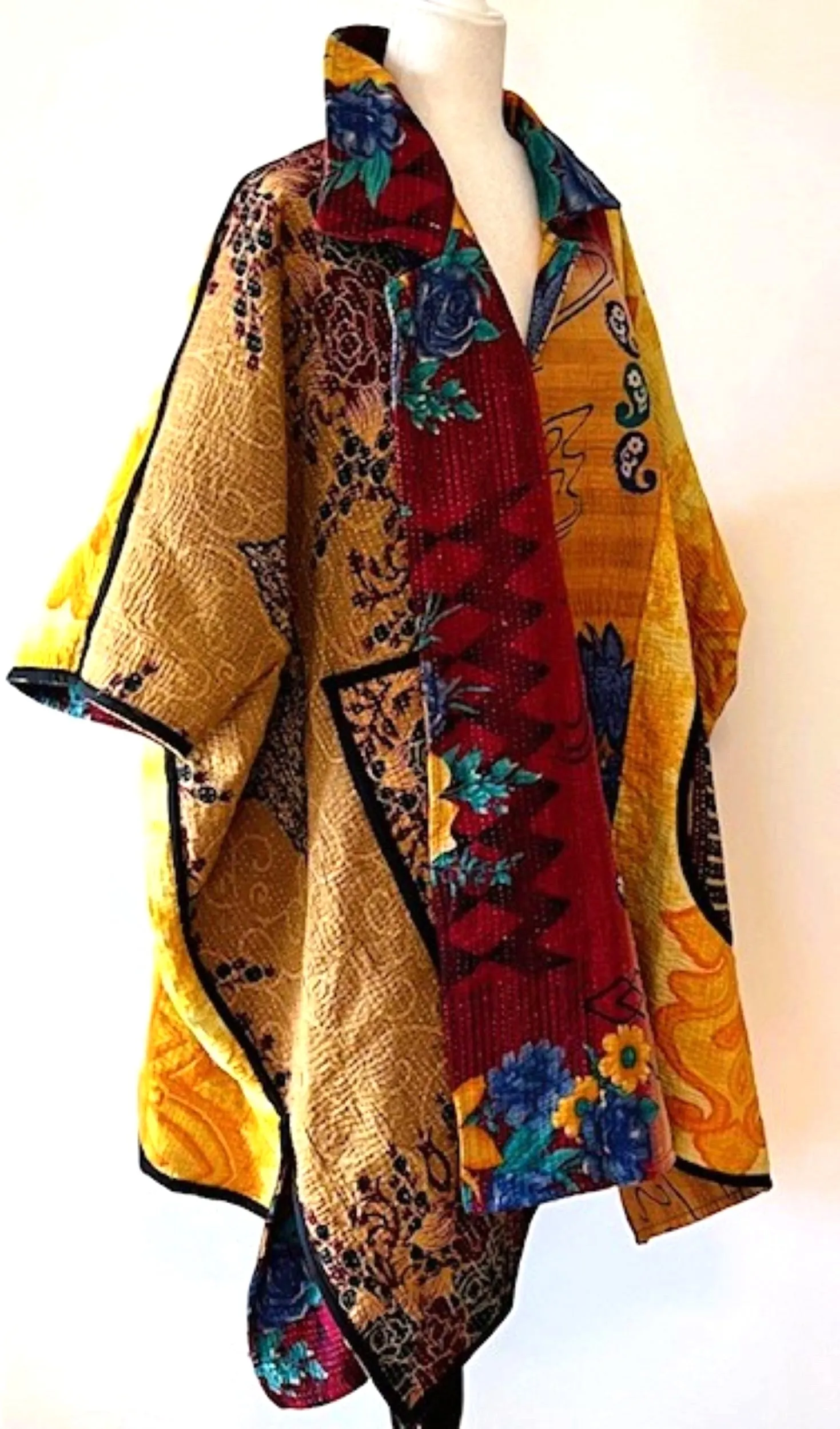 Specialty Collection: Fully Reversible Colorful Kantha Jacket. Exceptional and Dramatic