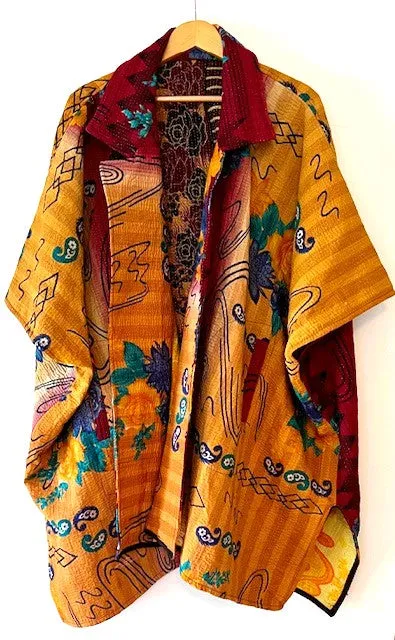 Specialty Collection: Fully Reversible Colorful Kantha Jacket. Exceptional and Dramatic