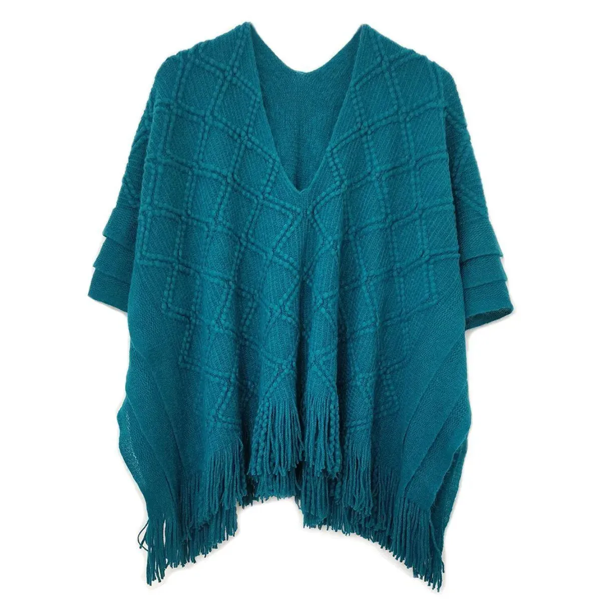 Stylish Teal Color Crochet Poncho - Perfect for Any Occasion