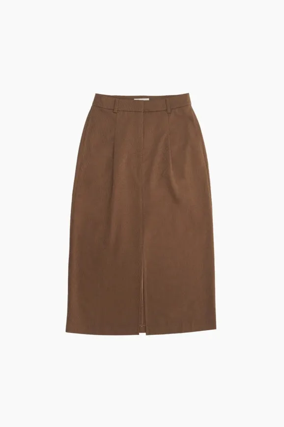 The Penny Skirt | Tailored Midi Skirt with Front Slit MOCHA