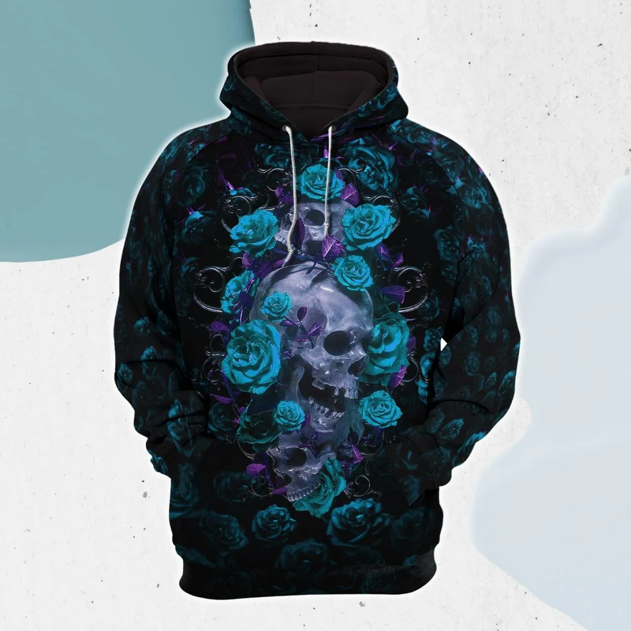 Turquoise Rose Skull Gothic Artwork Combo Hoodie and Leggings
