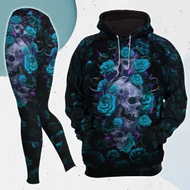 Turquoise Rose Skull Gothic Artwork Combo Hoodie and Leggings
