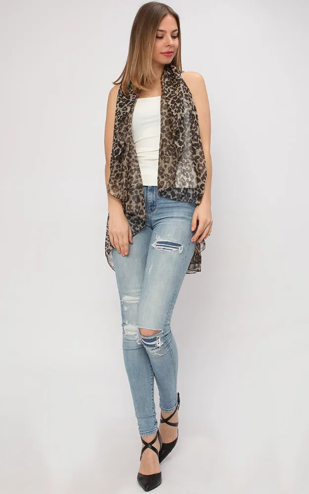 VP9691 Metallic Pleated Leopard  Multi Shawl Vest