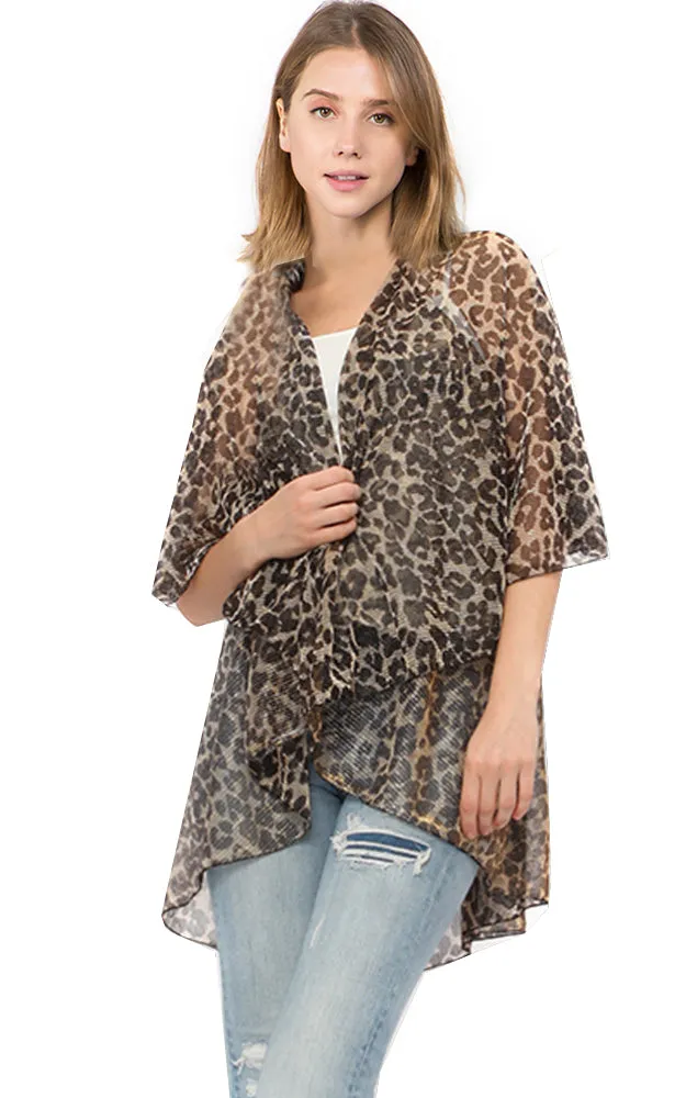 VP9691 Metallic Pleated Leopard  Multi Shawl Vest
