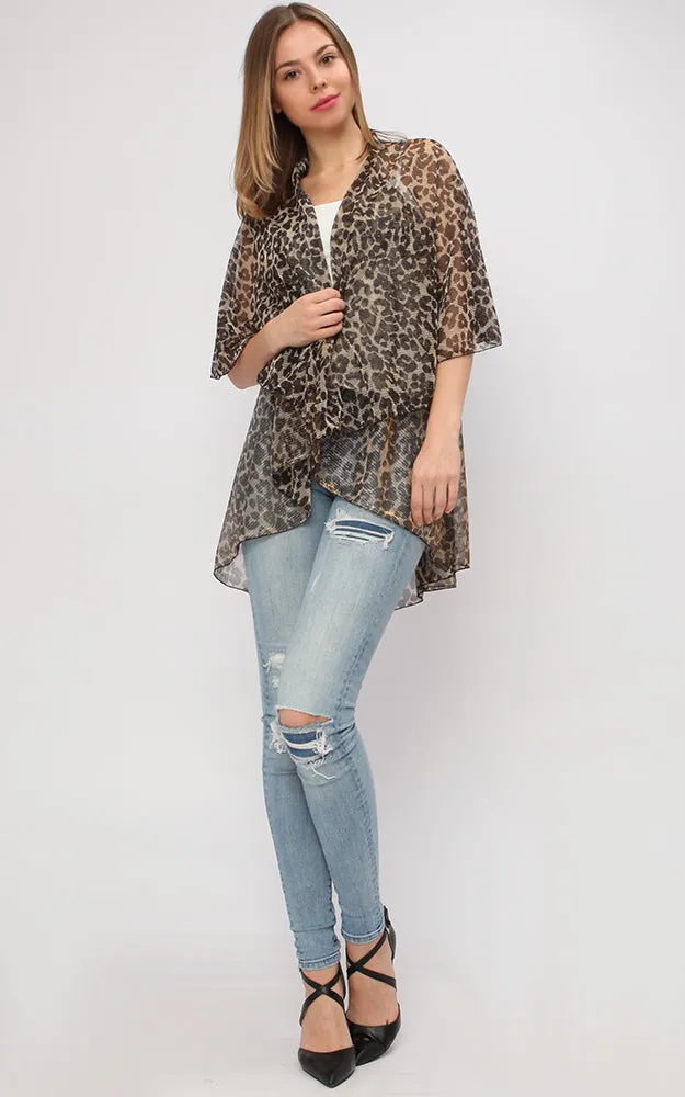 VP9691 Metallic Pleated Leopard  Multi Shawl Vest