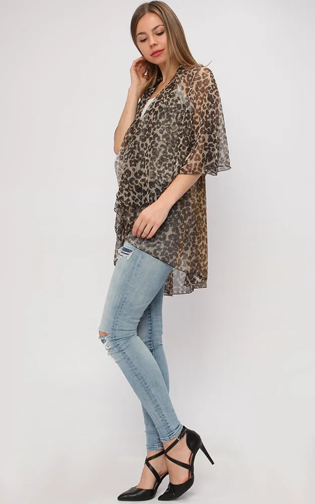 VP9691 Metallic Pleated Leopard  Multi Shawl Vest